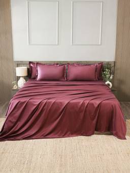 House of Owlet - Velvet Wine Solids 400TC 100% Cotton Flat Super King Bedsheet with 2 Pillow Covers