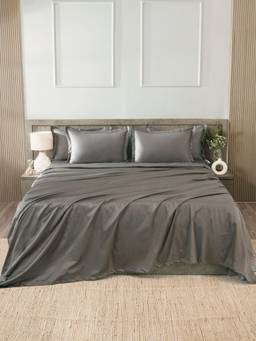 House of Owlet - Deep Grey Solids 400TC 100% Cotton Flat Super King Bedsheet with 2 Pillow Covers