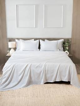 House of Owlet - Light Cream Solids 400TC 100% Cotton Flat Super King Bedsheet with 2 Pillow Covers