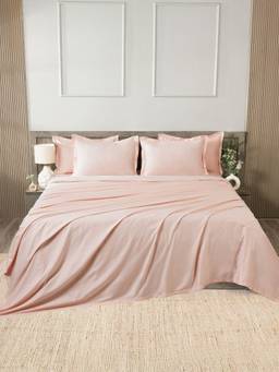 House of Owlet - Peony Blush Solids 400TC 100% Cotton Flat Super King Bedsheet with 2 Pillow Covers