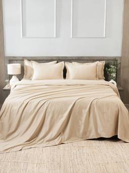 House of Owlet - Soft Pearl Solids 400TC 100% Cotton Flat Super King Bedsheet with 2 Pillow Covers