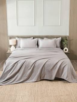 House of Owlet - Soft Grey Solids 400TC 100% Cotton Flat Super King Bedsheet with 2 Pillow Covers