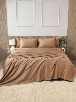 House of Owlet - Taupe Mist Solids 400TC 100% Cotton Flat Super King Bedsheet with 2 Pillow Covers