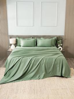 House of Owlet - Eden Green Solids 400TC 100% Cotton Flat Super King Bedsheet with 2 Pillow Covers