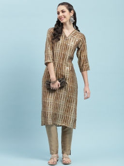 INDIESSENCE - Women Muslin Brown Tie Dye Print Kurta