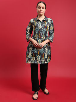 INDIESSENCE - Women Polyester Black Aztec Print Kurti