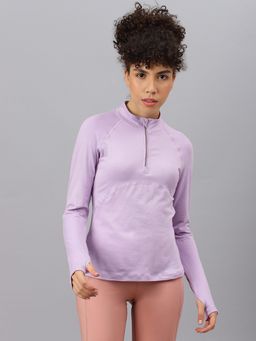 Fitkin - Women Lavender Zipper High Neck T-Shirt