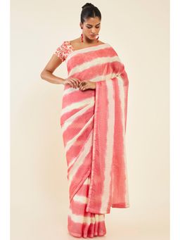 Soch - Women Pink Chiffon Embellished Saree with Unstitched Blouse