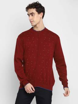 Turtle - Men Cotton Red Self Design Sweater