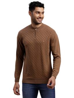 Turtle - Men Knitted Brown Self Design High Neck Sweater