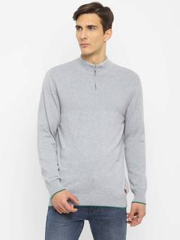 Turtle - Men Knitted Heather Grey Dobby Solid Sweater