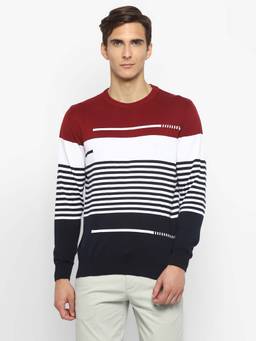 Turtle - Men Knitted Multi-Color Striped Round Neck Sweater