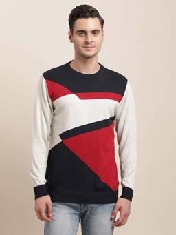 Turtle - Men Knitted Multi-Color Colorblock Round Neck Sweater