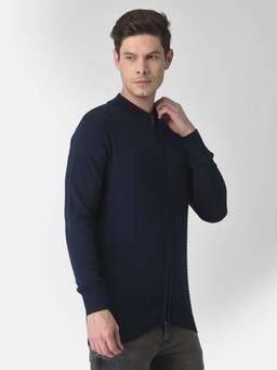 Turtle - Men Knitted Blue Self Design Sweater