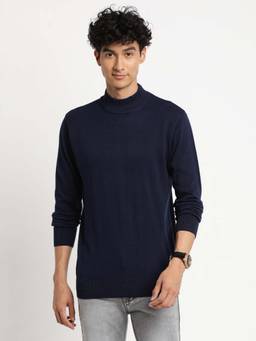 Turtle - Men Knitted Blue Solid Sweater