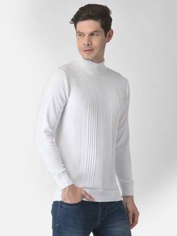 Turtle - Men Knitted White Self Design Sweater