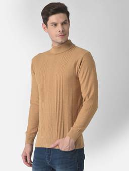 Turtle - Men Knitted Brown Self Design Sweater