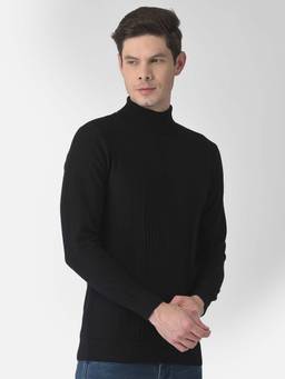 Turtle - Men Knitted Black Self Design Sweater