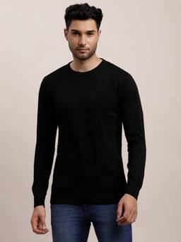 Turtle - Men Knitted Black Solid Round Neck Sweater
