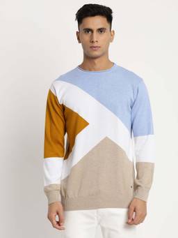Turtle - Men Knitted Multi-Color Colorblock Round Neck Sweater