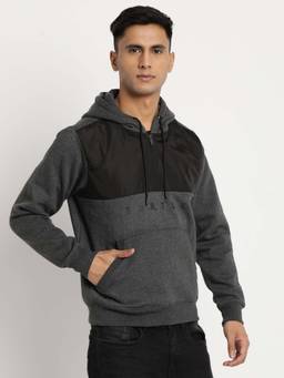 Turtle - Men Knitted Grey Colorblock Hooded Neck Hoodie