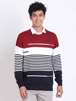 Turtle - Men Knitted Multi-Color Striped Round Neck Sweater