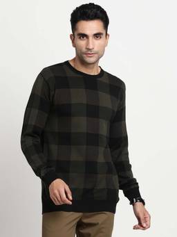 Turtle - Men Knitted Grey Checkered Round Neck Sweater