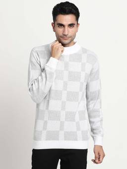 Turtle - Men Knitted Grey Checkered High Neck Sweater