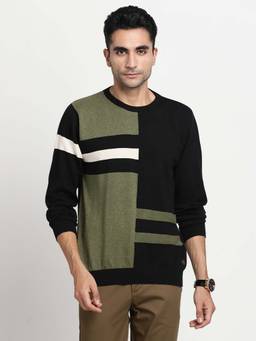 Turtle - Men Knitted Black Printed Round Neck Sweater