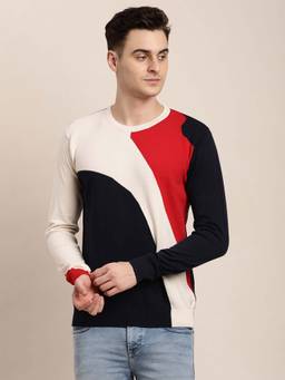 Turtle - Men Knitted Black Colorblock Round Neck Sweater