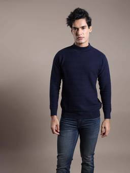 Turtle - Men Knitted Blue Solid Sweater