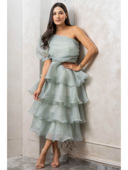 Babyhug Woven Frill Sleeves Mesh Party Party Dress with Foil Print & Bow Applique - Pink main image 0