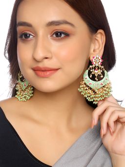 VIRAASI - Ethnic Kundan Green Meenakari Earring for Women and Girls