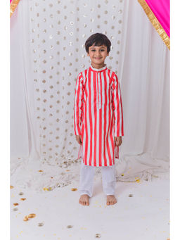 Tiny Pants - Red and White Striped Cotton Kurta with Pajama (Set of 2)
