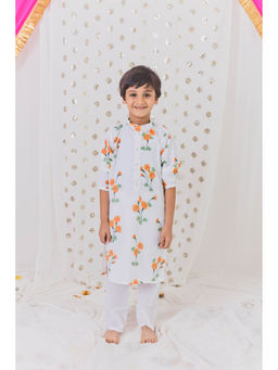 Tiny Pants - White Marigold Kurta with Pajama (Set of 2)
