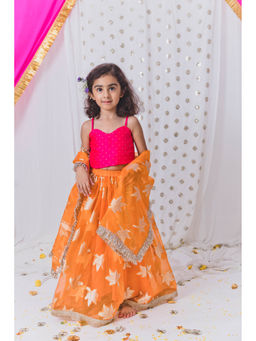 Tiny Pants - Orange Organza Lehnga with Pink Choli and Dupatta (Set of 3)