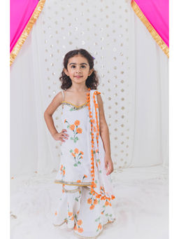 Tiny Pants - White Marigold Kurta with Sharara and Dupatta (Set of 3)