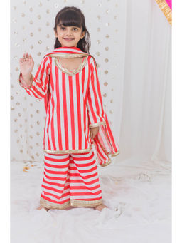 Tiny Pants - Red Striped Kurta with Sharara and Dupatta (Set of 3)