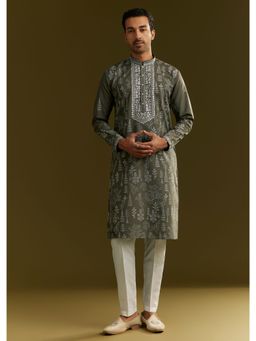 KALKI FASHION - Green Silk Printed Kurta with Pant (Set of 2)