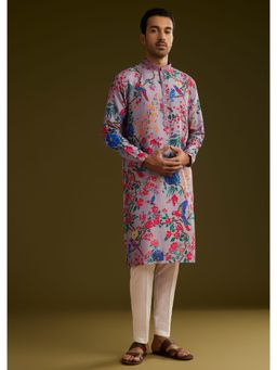 KALKI FASHION - Lavender Floral Printed Silk Kurta with Pant (Set of 2)