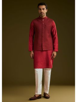 KALKI FASHION - Red Rayon Kurta with Pant and Nehru Jacket (Set of 3)