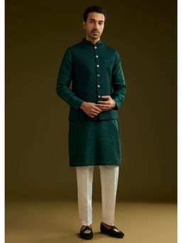 KALKI FASHION - Emerald Green Rayon Kurta with Pant and Nehru Jacket (Set of 3)
