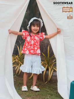 HALEMONS - Girls Red Floral Top with Shorts (Set of 2)