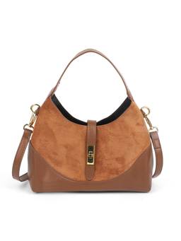 ZELION - Women Brown Pu Leather Handbag with Detachable Strap and Pouch