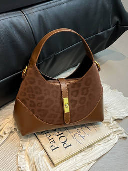 ZELION - Women Brown Animal Printed Pu Leather Handbag with Detachable Strap