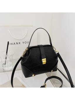 ZELION - Women Black Pu Leather Handbag with Detachable Strap