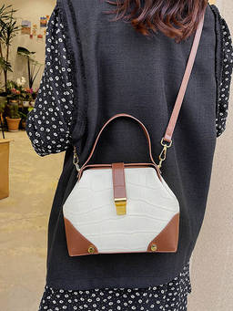 ZELION - Women White Pu Leather Handbag with Detachable Strap