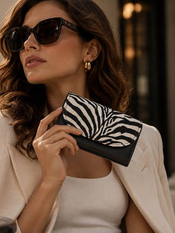 SILVIANO - Women Taormina Black Zebra Printed Wallet (M)