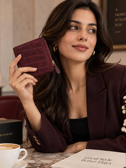 SILVIANO - Women Montalcino Wine Croc Embossed Suede Bifold Wallet (M)