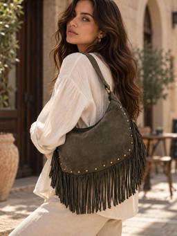 SILVIANO - Women Sorrento Grey Genuine Suede Shoulder Bag (M)